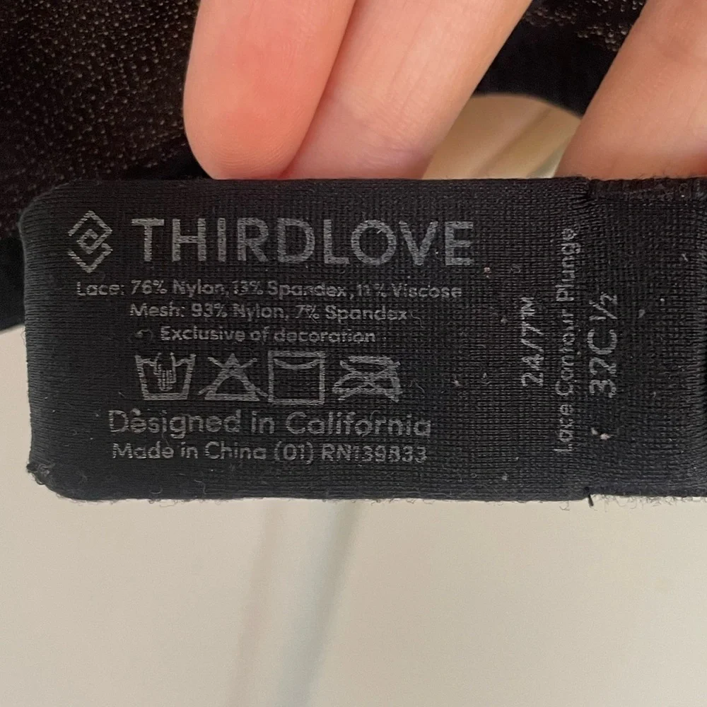 ThirdLove Black Lace Plunge Bra Sexy Cute Adjustable Straps Full Coverage NWOT